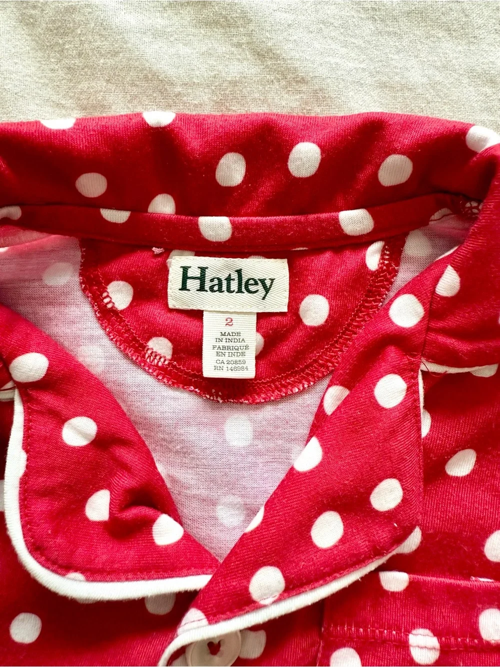 Hatley Red and White Polka Dot Button Down Relaxed Fit Pajamas set size 2